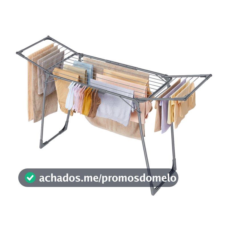 SONGMICS Varal de roupas 56,5 x 173 x 96,5 cm, dobrável com abas, compacto, com prendedores, estrutura metálica, cinza
