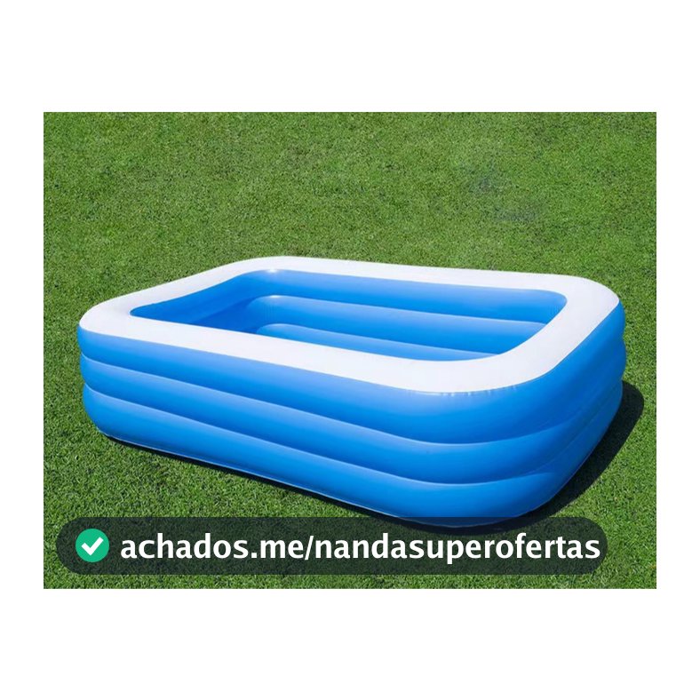 Piscina 3 Aneis inflável Retangular PVC Azul Familiar Resistente 120 cm a 305 cm Infantil e Adulto VG Plus