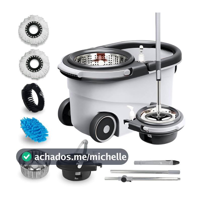 Mop Giratório 360 Cabo 150cm Inox Com Rodas Balde Centrífuga Esfregão Spin Limpeza Porcelanato