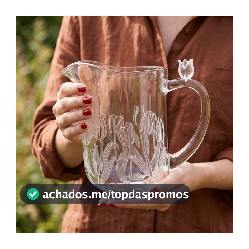Jarra De Vidro Com Tulipa 1,7L Jarro Agua Suco Trabalhado Flores Mesa Posta Cafe Da Manha Luxo