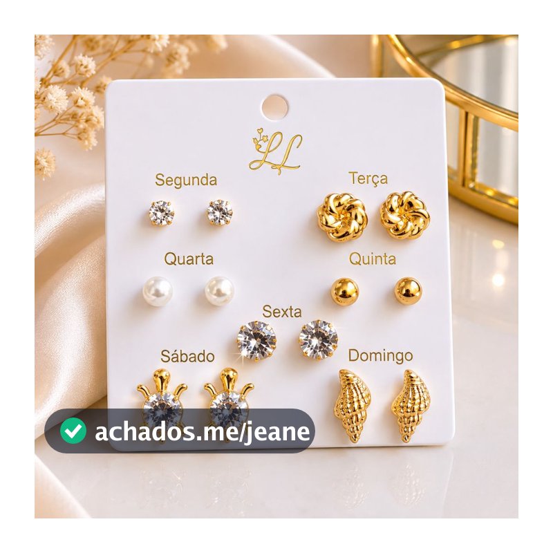 Kit 7 Pares de Brincos Femininos – Cartela Completa Bijuterias Semaninhas