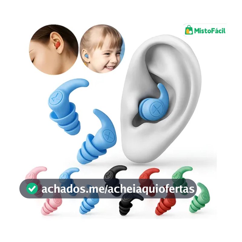Tampão Ouvido 3 Camadas Antiruído Lavável Reutilizável Par Protetor Auricular para Dormir Natação Estudo Trabalho