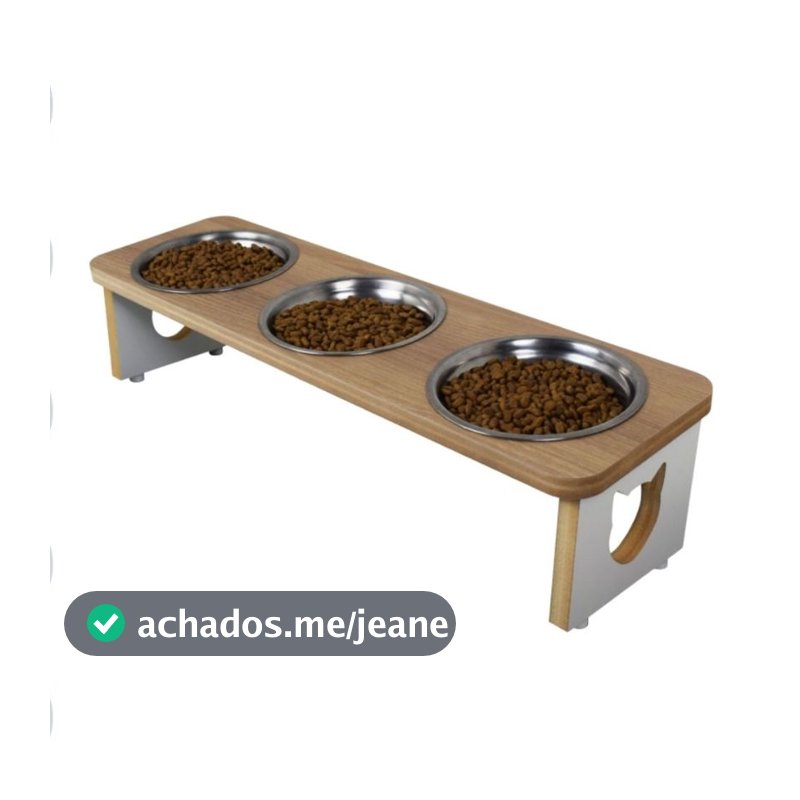 Comedouro Elevado Triplo Gato Pet MDF Tigela Metal Linha Tradicional