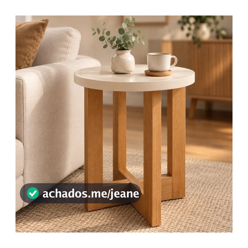 PROMOÇÃO  Mesa Lateral De Apoio Redonda com Pés de Madeira MDF Mesa de Centro Retro Canto Sofá Porta Objetos Mesinha