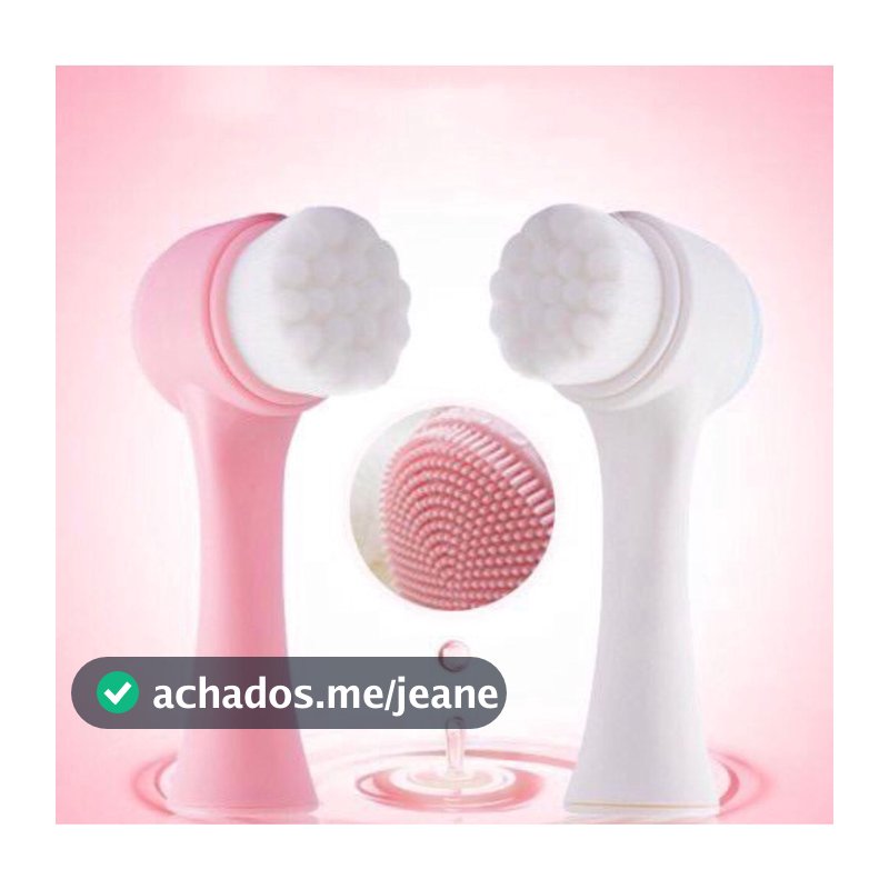 Escova de Limpeza Facial 2 em 1 Esponja Cerdas Macias Ponta Dupla de Silicone Esfoliante Aparelho Massagem