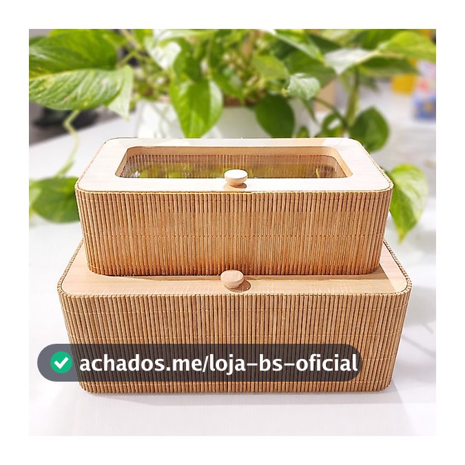 Kit Organizador Bambu com Tampa Acrílica 2 Peças Porta Objetos Elegante 10007-KIT-C1-POJORGRTA