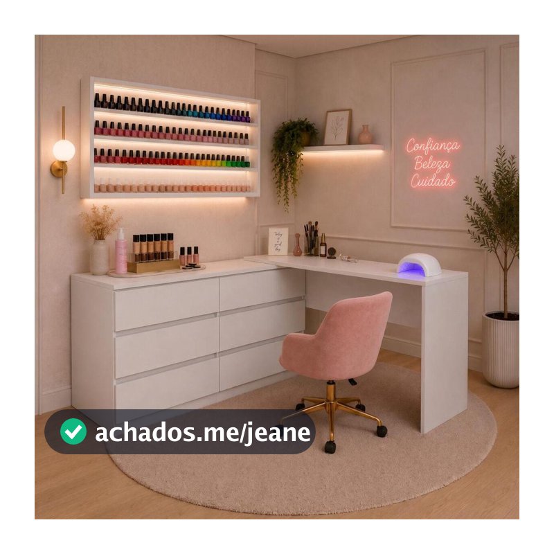 Mesa de Manicure Profissional de Canto em L com 6 Gavetas Organize Multimóveis MP6068