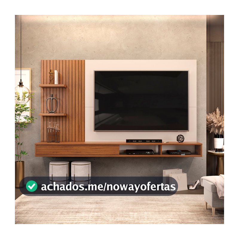 Painel para TV até 60 Polegadas Ripado com Nichos Dj Móveis Bento Freijó Off White