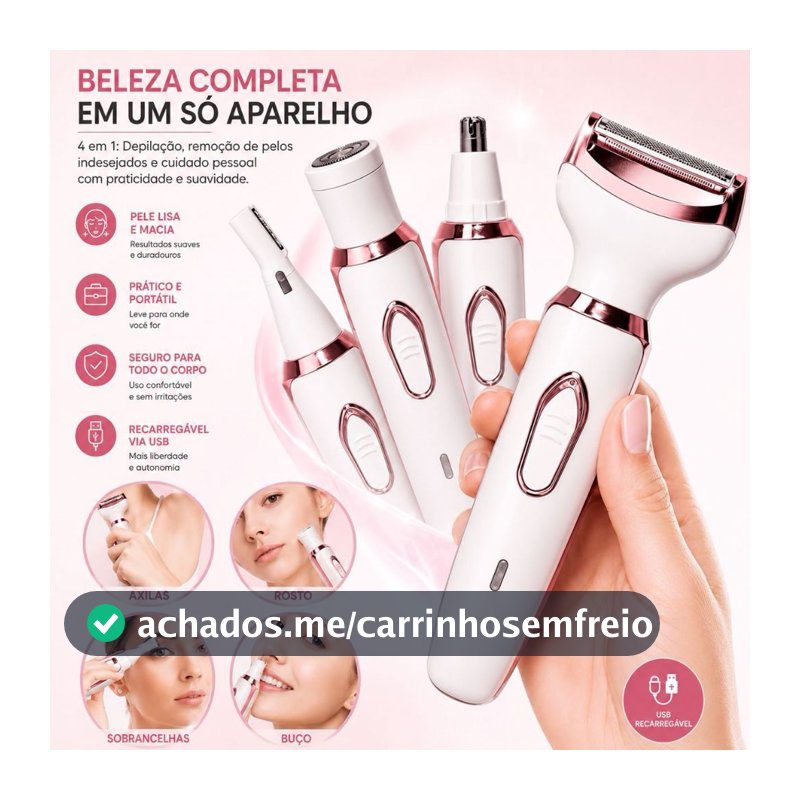 Aparador Feminino  4 Em 1 Recarregável USB Depilador Sobrancelha Nariz Axila Corpo 500mAh