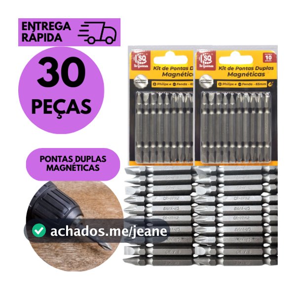 Kits 30/20 ou 10 Jogo De Bits Ponta Magnética Chaves Philips Fenda Aço Alta Qualidade Parafusadeira