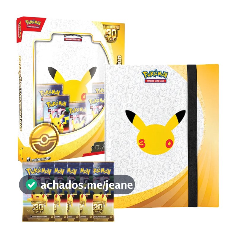 Coleção Pokémon Tcg Com Fichário 5 Pacotes Boosters Celebração 30 Anos Original Copag