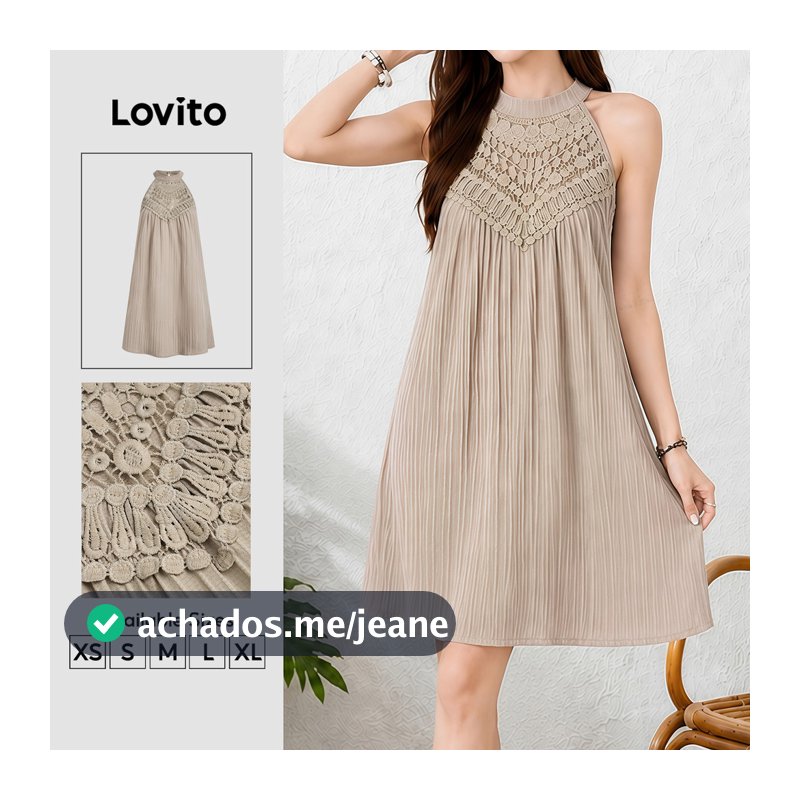 Lovito Vestido Boho com Babados No Decote e Listras Laterais Khaki Primavera/verão para Mulheres DRB202P2D222