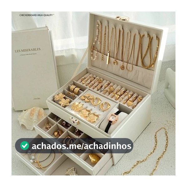 Porta Joia Caixa Organizadora De Jóias Feminina Em Couro Com Duas Camadas/Anéis/Colar Fecho Q19