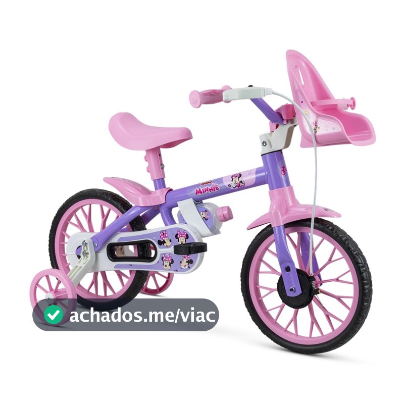 Bicicleta Infantil Nathor Aro 12 Menina MINNIE DISNEY Criança de 90cm a 1 metro 2 A 4 Anos ROXO/ROSA