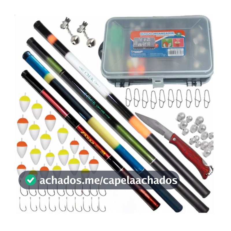 Kit Pesca 4 Varas Telescópica resistente Caixa Pesca Anzol Chumbada Boia Sino kit completo rios lagos pesqueiro tilápia