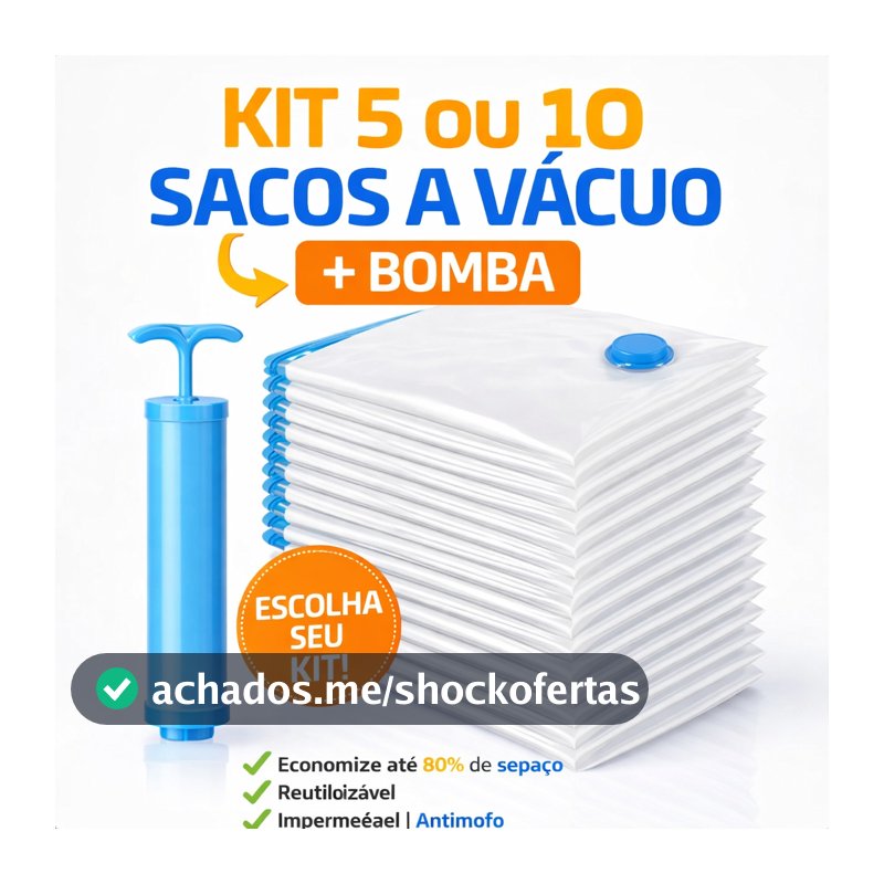 Kit 5 ou10 Sacos a Vácuo Grande com Bomba Organizadores Roupas Edredons Viagem Antimofo Reutilizável