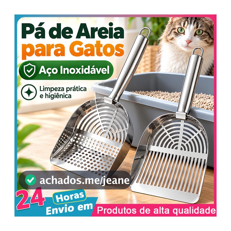 Pá Higiênica para Areia de Gato Peneira Coletora Aço Inox para Caixa de Areia Fácil de Limpar
