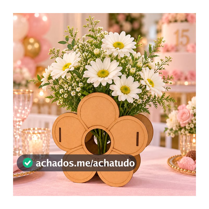 Cachepô Margarida | Decoração Delicada e Moderna Festa de Aniversário Fácil Montagem MDF Cru