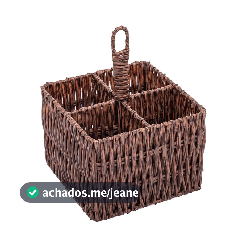 Porta Talheres Revestido Em Plástico Trançado Marrom-escuro Lyor Metal Plástico 20cm X 15cm