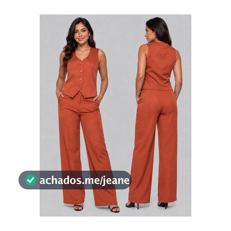 Conjunto Feminino Alfaiataria Colete + Calça Pantalona Elegancia E Sofisticação Varias Cores P ao GG