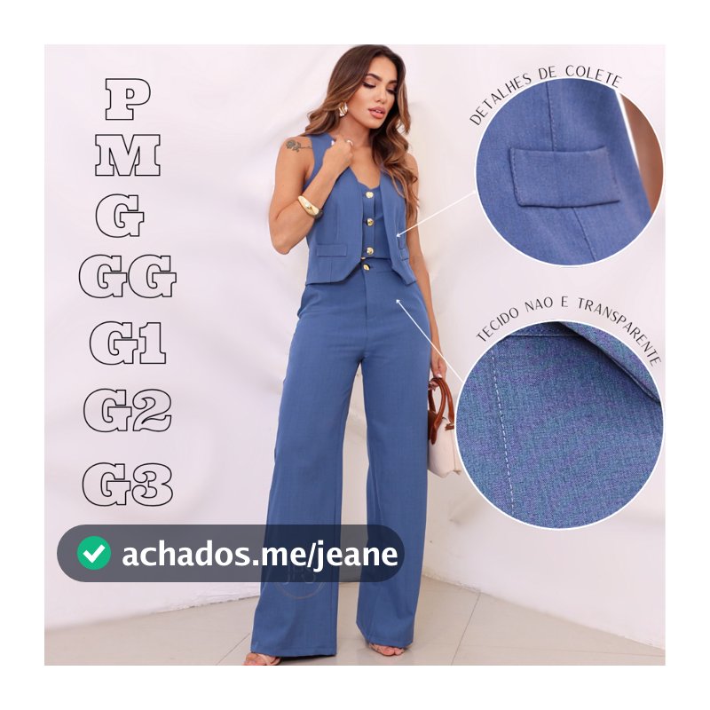 Conjunto Alfaiataria Luis Twill Feminino Calça Pantalona + Colete Social Elegante Empresaria Trabalho