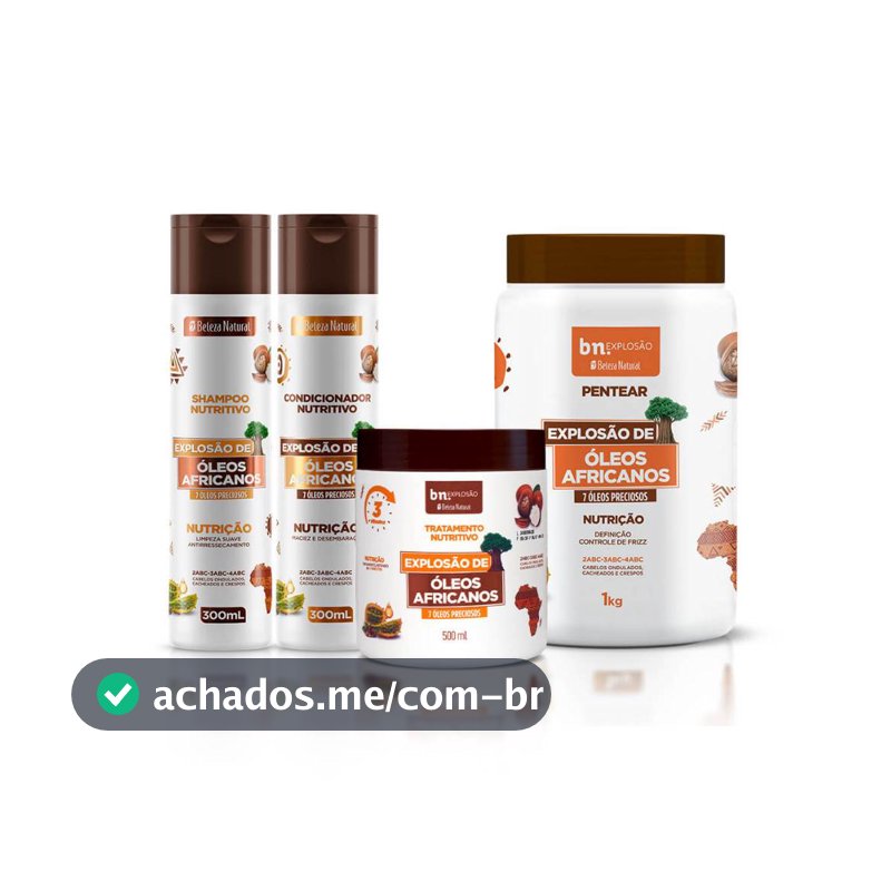 Kit Explosão de Óleos Africanos (Shampoo, Condicionador, Máscara, Creme de Pentear)