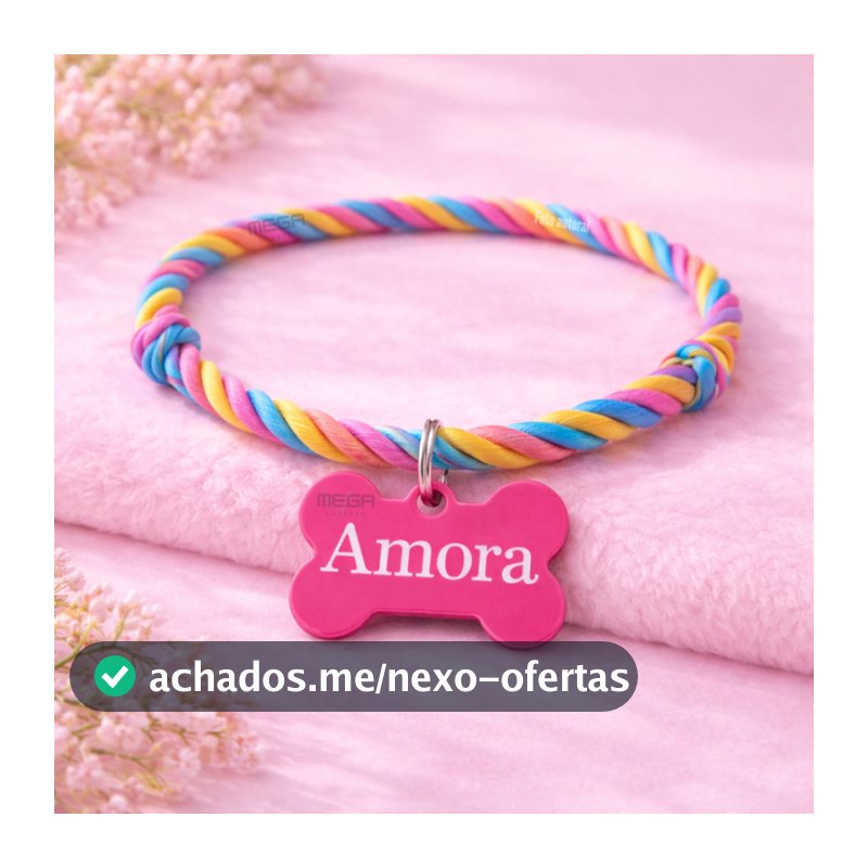 Coleira de Osso Rosa Várias Cores + Personalização do nome do pet e numero do tutor J3