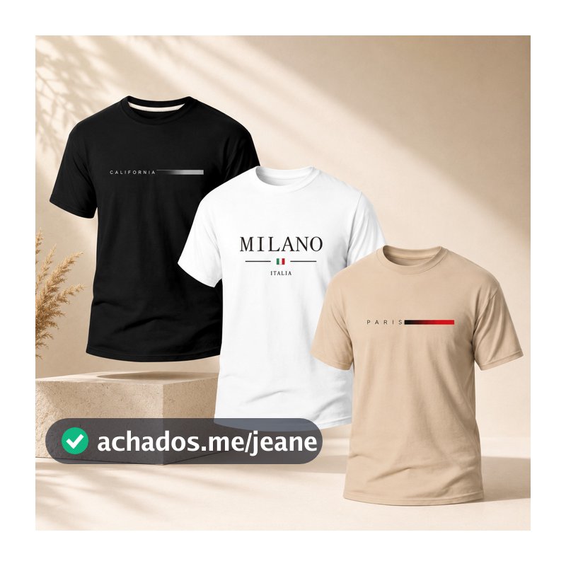 Kit 3 Camiseta Camisa Masculina Paris Milano Style Minimalista 100% Algodão Lançamento Promoção