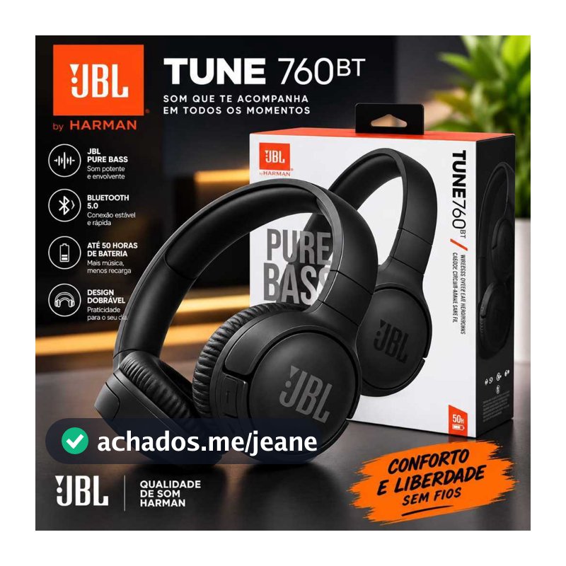 Fone de ouvido Wireless sem fio Bluetooth 760BT Microfone Pure Bass Cancelamento Ativo de Ruído Mp3