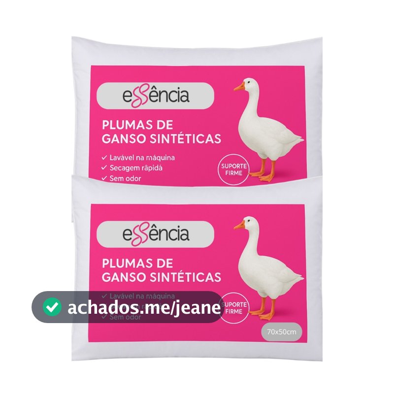 Kit 2 Travesseiro Pluma de Ganso Descanso Antiacaro 70x50cm Toque Suave