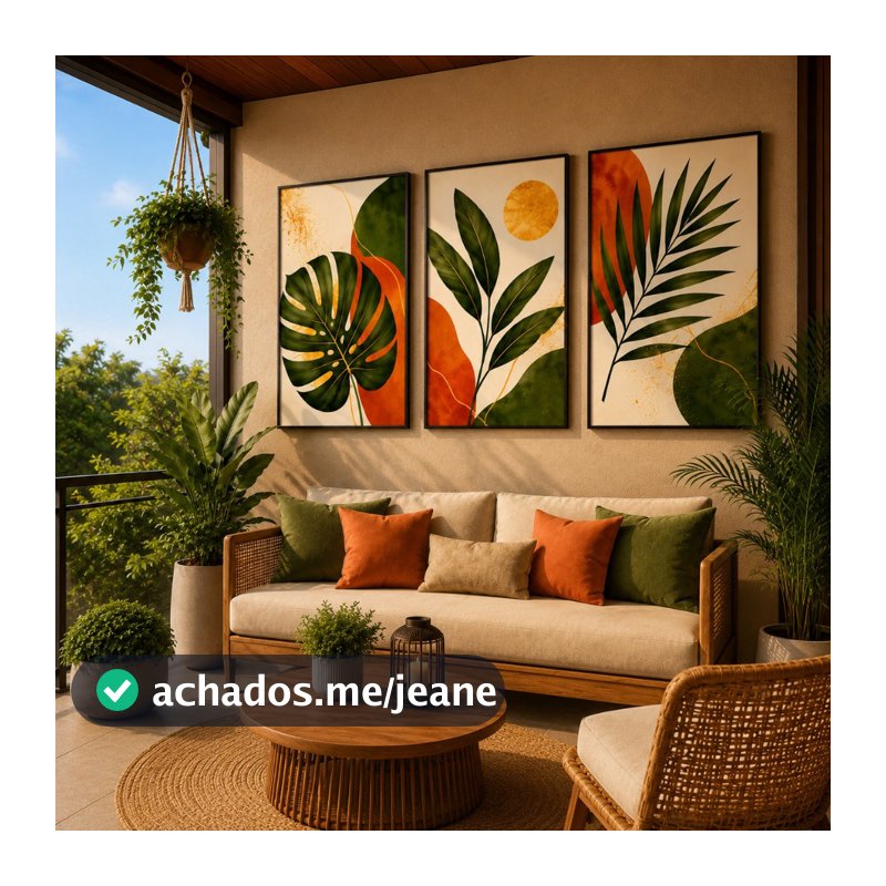 Kit 3 Quadros Folhagens Modernas Decorativo Sala Quarto Cozinha MDF Premium