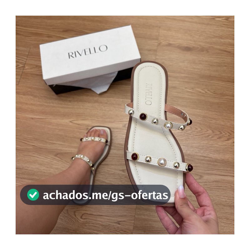 Sandália Rasteira Feminina com Pedrarias Delicadas Confortável Leve Casual Elegante Rivello