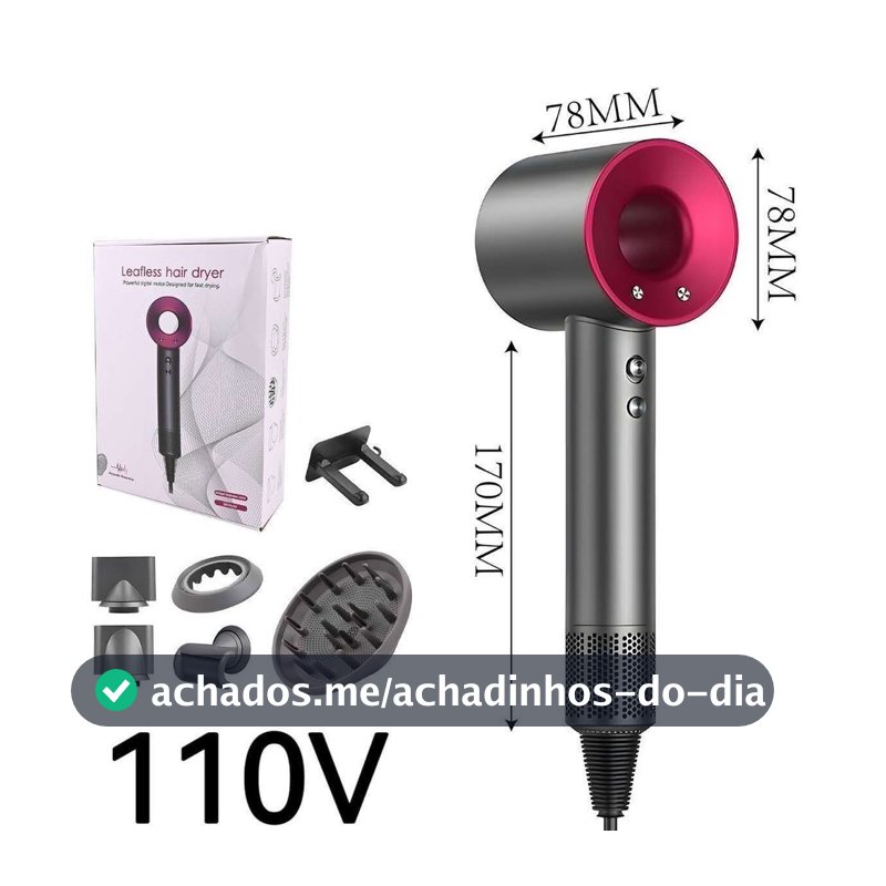 Secador de Cabelo Iônico Profissional 110V Secagem Rápida Ar Quente e Frio com 5 Bocais Antifrizz Alta Potência