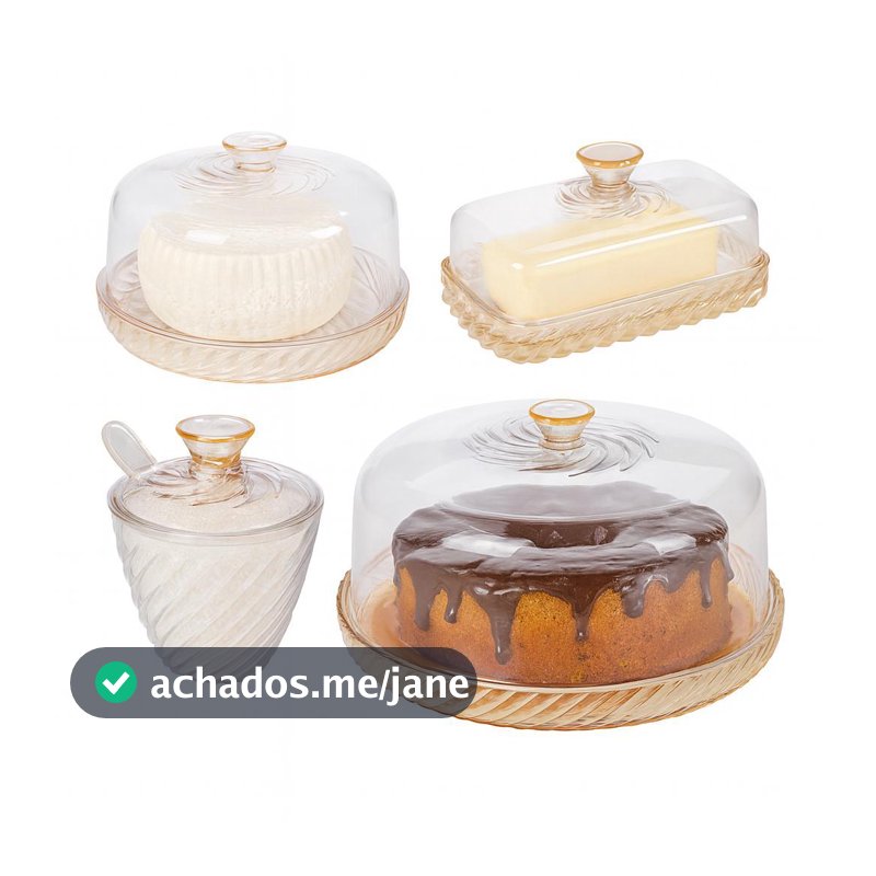 Kit Mesa Posta Queijeira Boleira Açucareiro Manteigueira Amarelo e Incolor Twist  4 Peças Plasútil