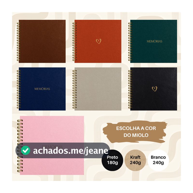 Álbum de Fotos Scrapbook - GG (22x24cm) - Folhas Pretas/Brancas/Kraft