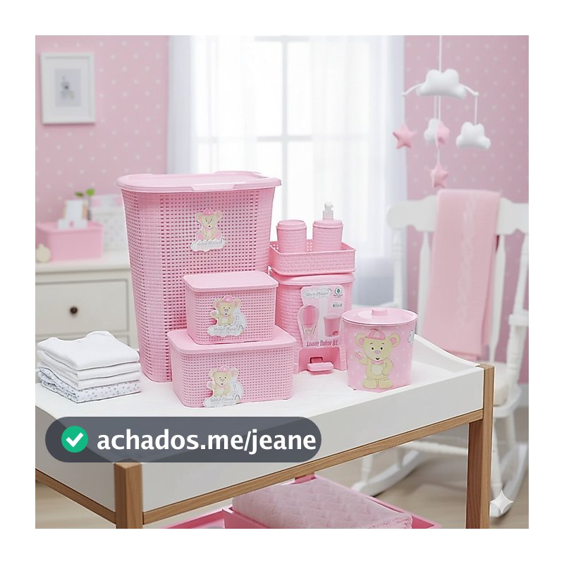 Kit Organizador Quarto Do Bebê Cesto Lixeira Caixa Menina 6 Componentes