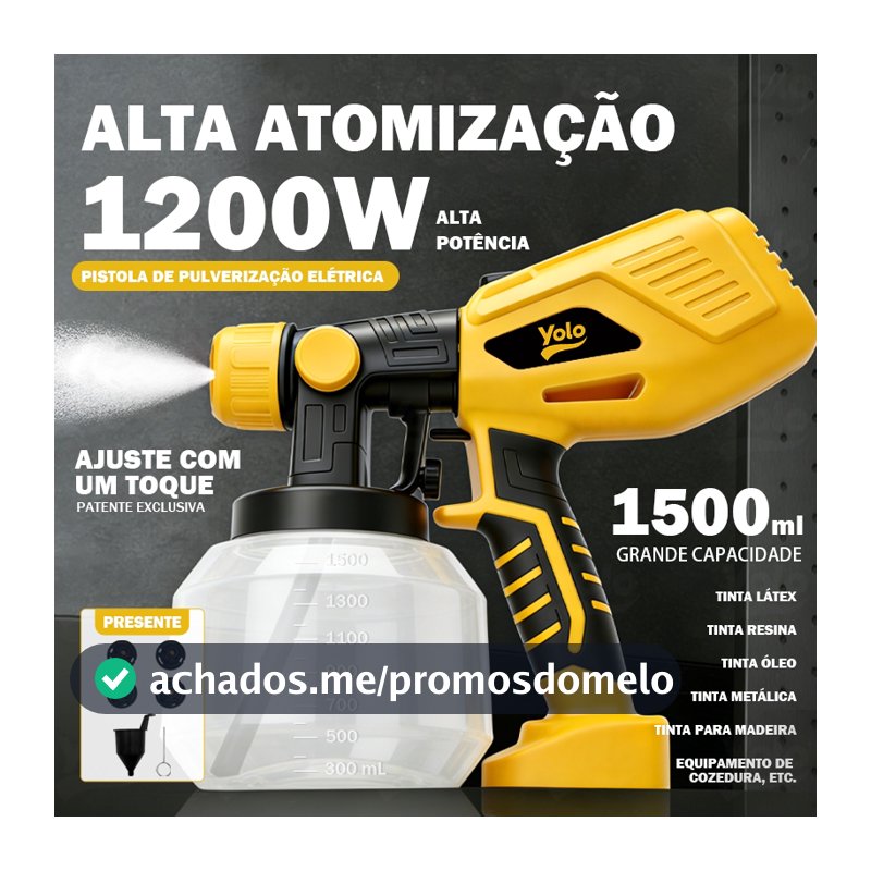 Pistola Pintura Elétrica 1500ml Pulverizador 1200w C/4 Bicos Grande Capacidade Pulverizador de Tinta
