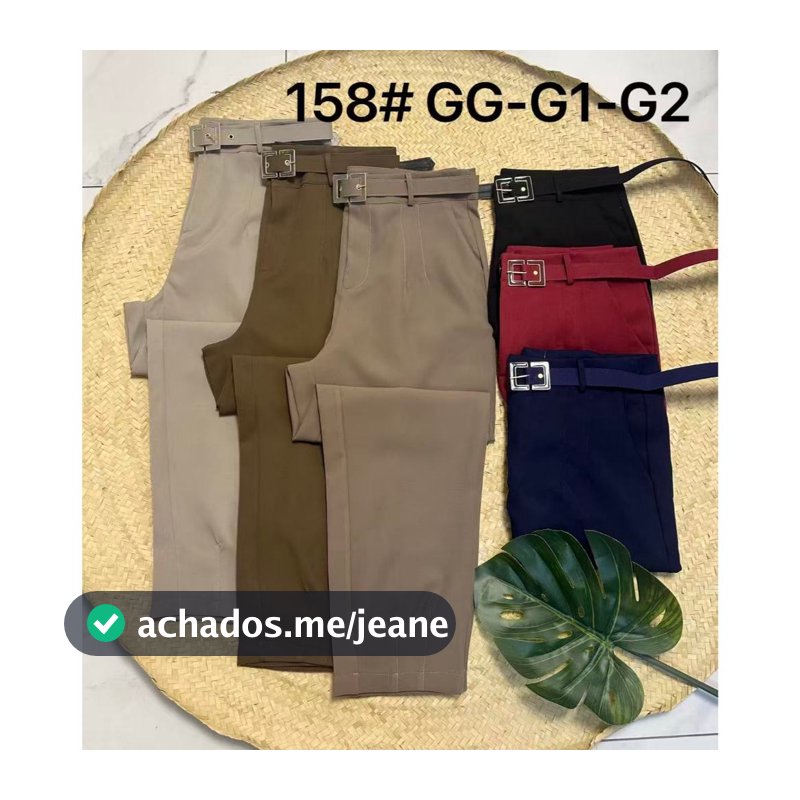 Yan Fashion Calça Feminina Alfaiataria com Cinto Largo | Tamanhos Plus Size GG-G1-G2 | Ref. 158#