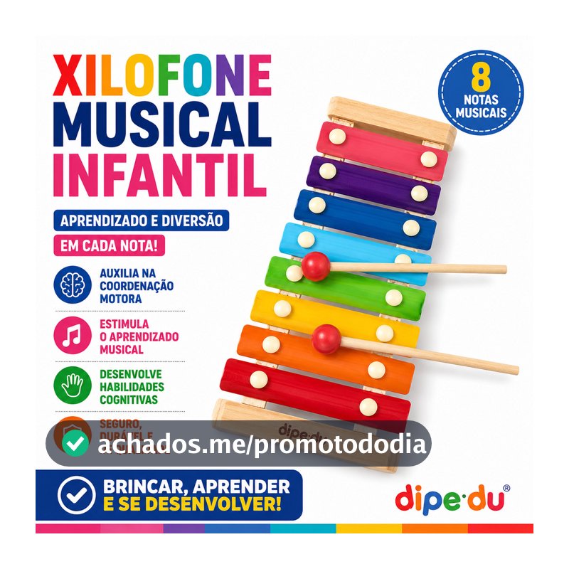 Xilofone Infantil Musical 8 Notas Colorido Educativo Com Baquetas Brinquedo Montessori