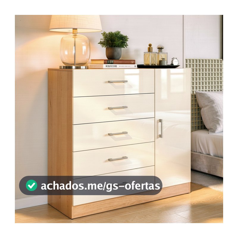 Cômoda Miami 5 Gavetas 1 Porta Sapateira Organizadora Cinamomo Branco Off White - Blue Moby