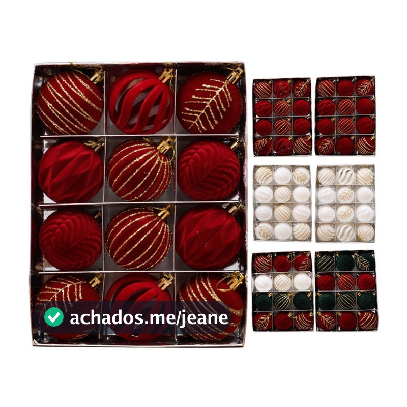 12pçs Bolas De Natal De Veludo , Enfeites De Árvore Flocados Entrega Para Decoração De Feriado