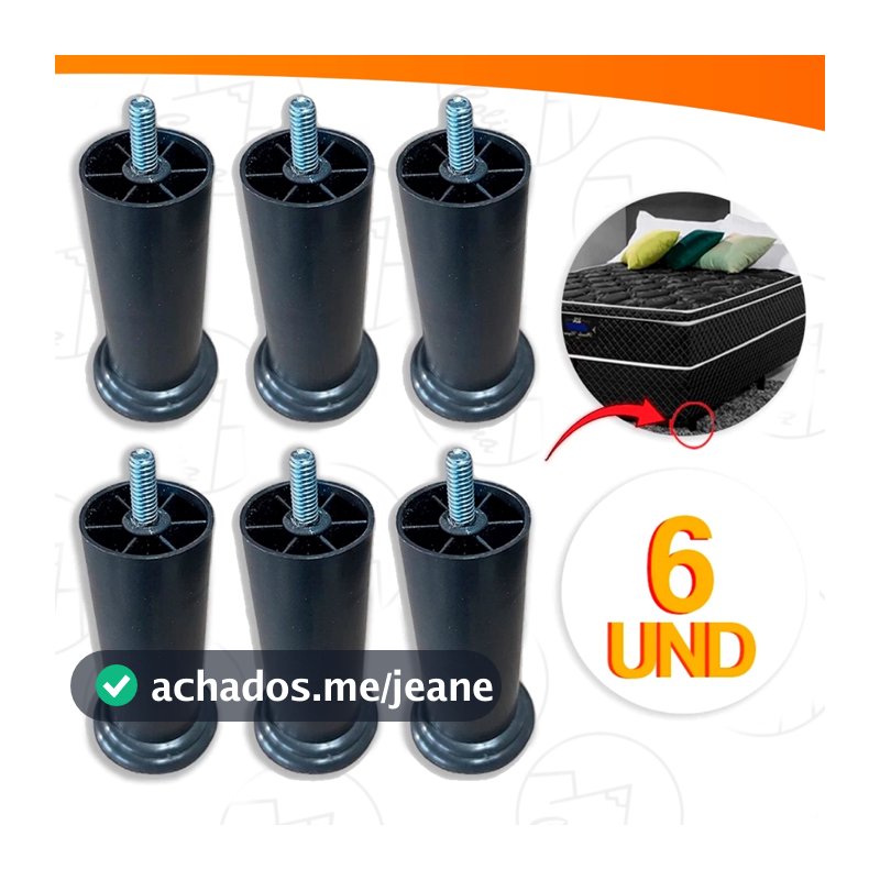 Kit 6x Pés de Cama Box 12cm Cabeceira Pezinho Plástico PU Com Parafuso Resistente
