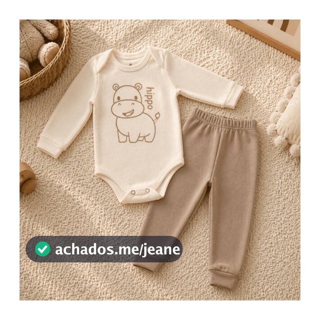 Conjunto Bebê 100% Algodão RN ao GG Estampa Hipopótamo Unissex Minimalista Neutro | Closet Infantil