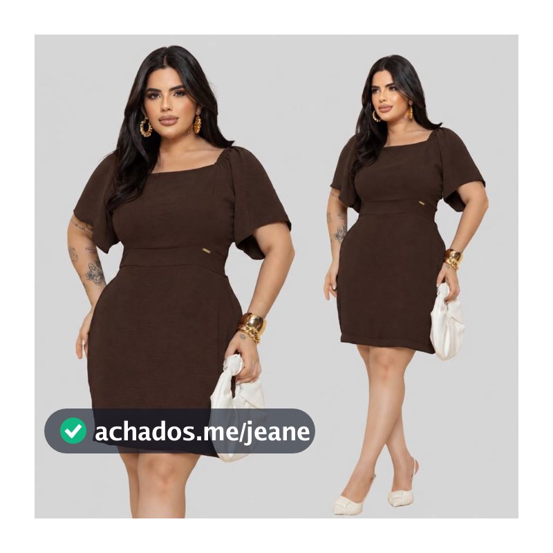 Vestido Plus Size Feminino Curto Acinturado Manga Solta Decote Quadrado Elegante Casual