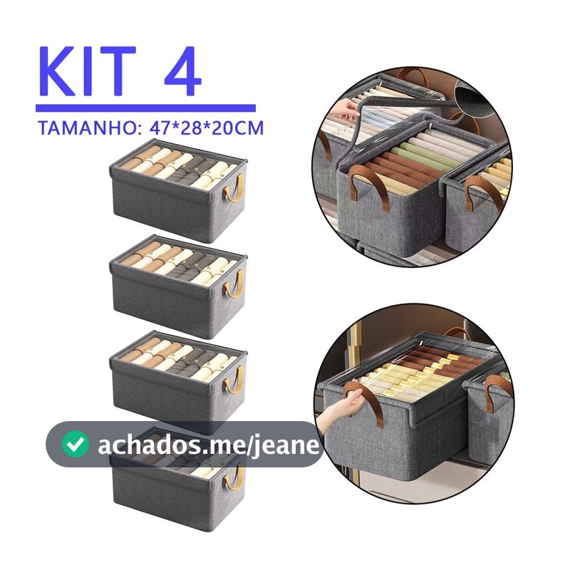 KIT 4 Caixa com Tampa de Armazenamento para Roupas, Brinquedos Infantis, Íntimas e Calças