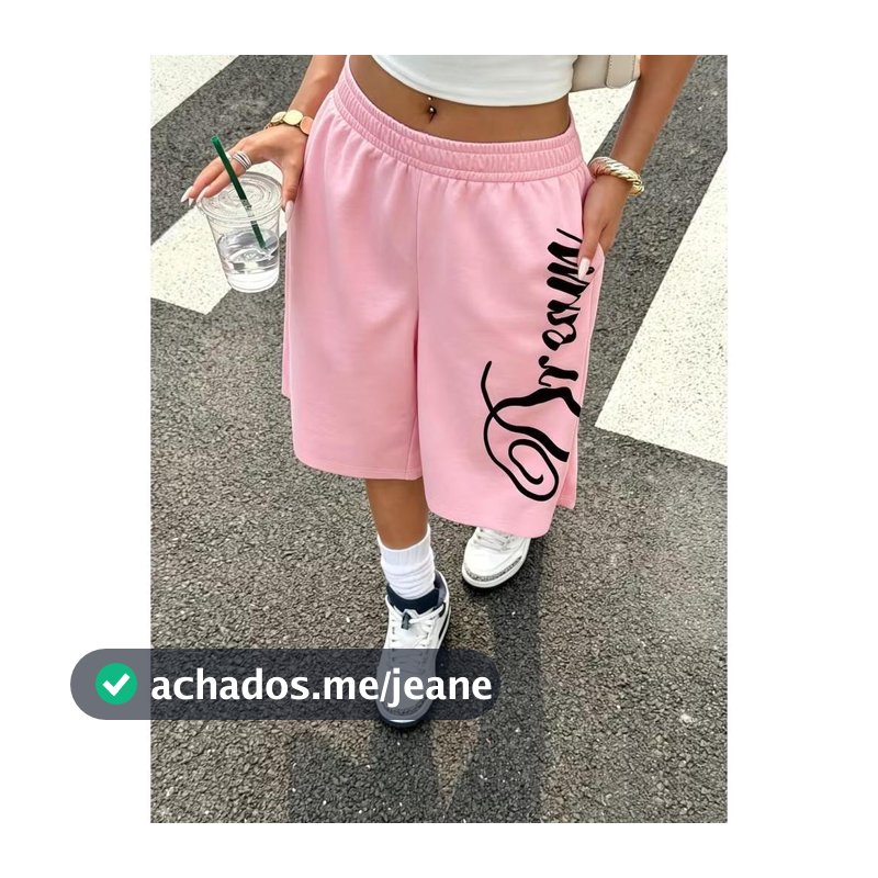 Bermudao Moletom Feminino Short Unissex Leterring Dreams Streetwear y2k Moda Gringa