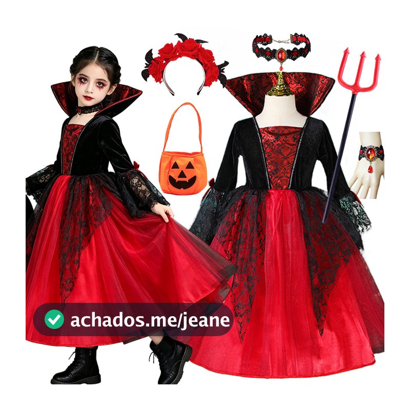 Menina Vampiro Halloween Traje Vestido Crianças Gótico Rainha Cosplay Roupa Para Festa De Aniversário Desempenho