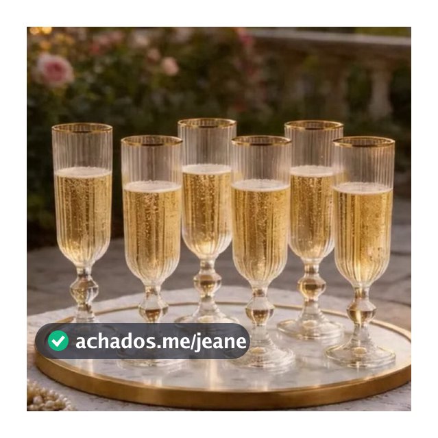 Conjunto Jogo 6 e 18 Taças de Champanhe Borda Dourada Vidro Canelado 170ml Diamond Lehavi Sofisticada Enxoval Decorativa