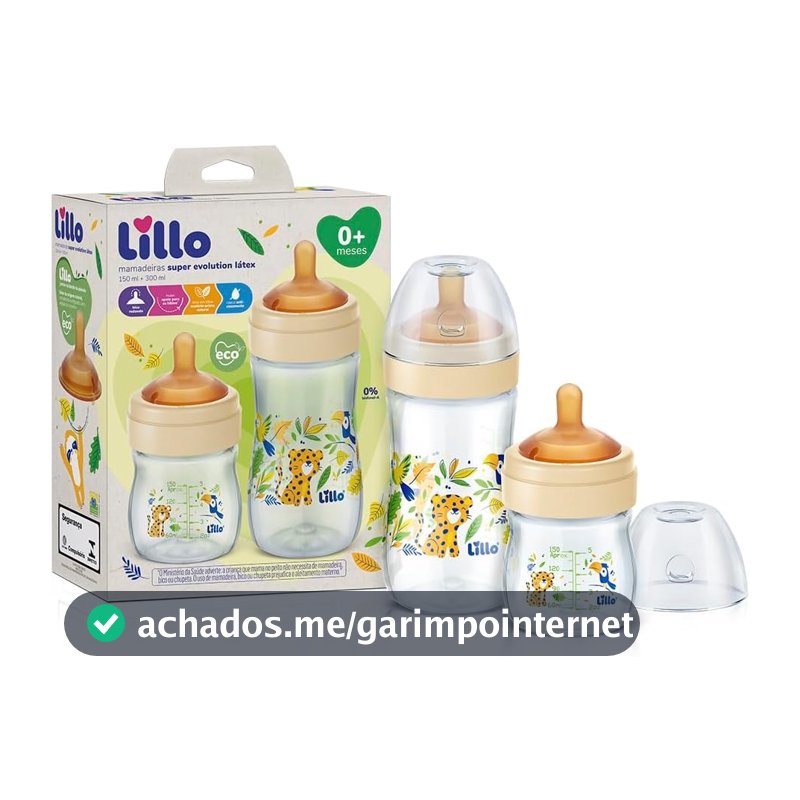 Kit 2 Mamadeiras Lillo Bico Latex 150 e 300ml Neutro Super Evolution
