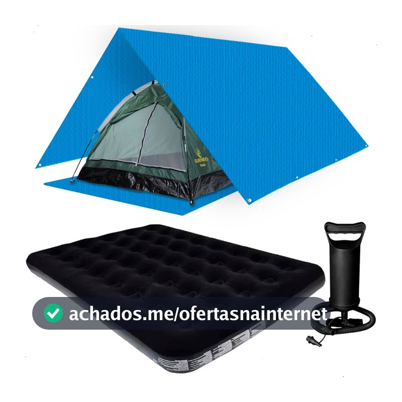 Kit Barraca Acampamento 2 Lugares + Colchão Casal Com Inflador + Toldo Lona 3x3 Metros